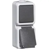 PEHA Schuko-Steckdose 2-fach mit Klappdeckel senkrecht wassergeschützt IP54 grau (H 6622 WAB)