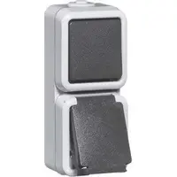 PEHA Schuko-Steckdose 2-fach mit Klappdeckel senkrecht wassergeschützt IP44 grau (D 6622 WAB)