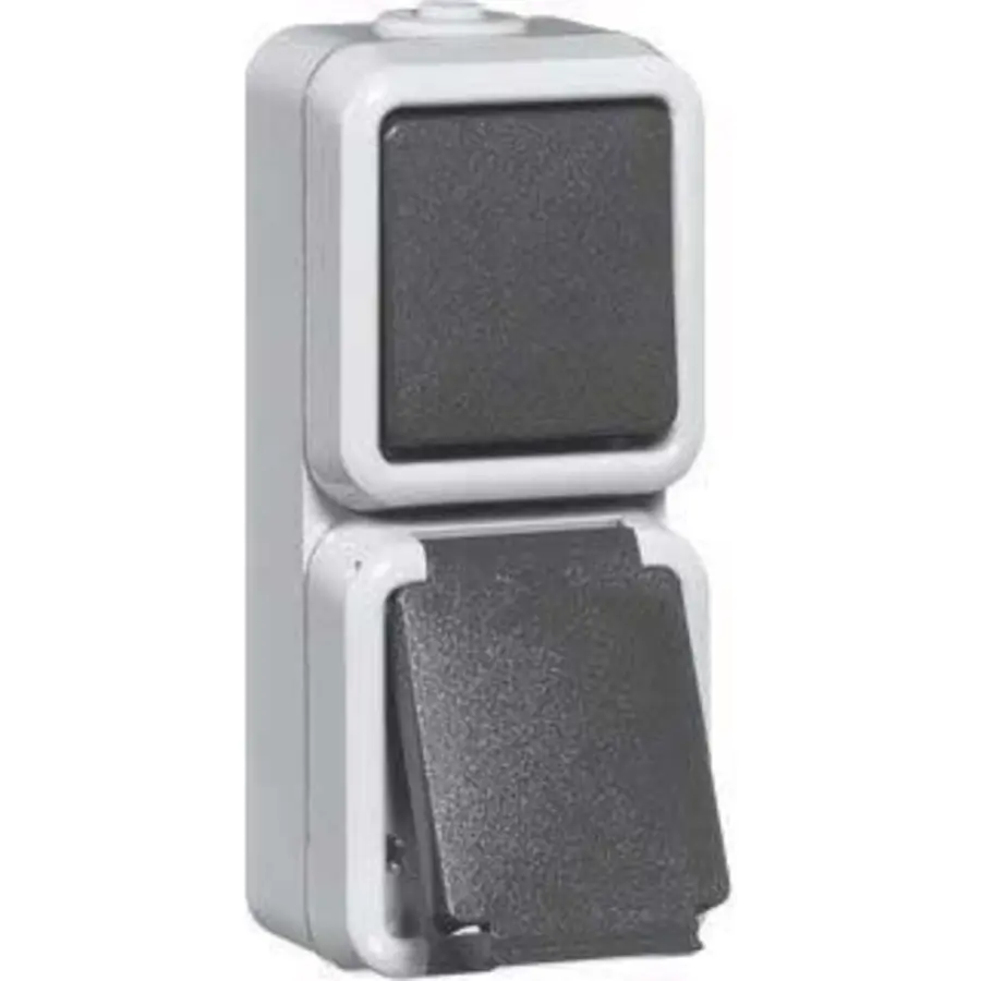 PEHA Schuko-Steckdose 2-fach mit Klappdeckel senkrecht wassergeschützt IP44 grau (D 6622 WAB)