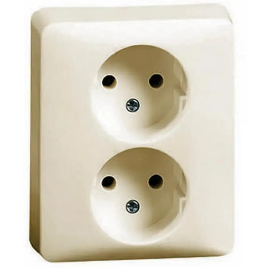 PEHA Steckdose 2-fach ohne Schutzkontakt mit erhöhtem Berührungsschutz für 1-fach Unterputzdose Standard creme (F 80.1912 SI W)
