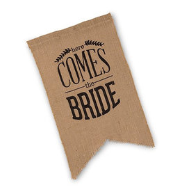 Weddingstar Juten banner - Here comes the Bride zwart