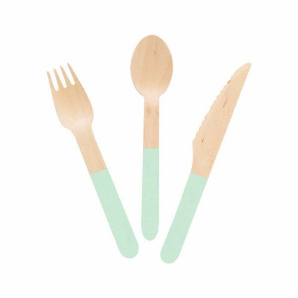 MeriMeri Houten bestekset (pastel-mint) - 24stuks