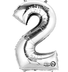 Zilveren folieballon - Cijfer 2 - 86cm