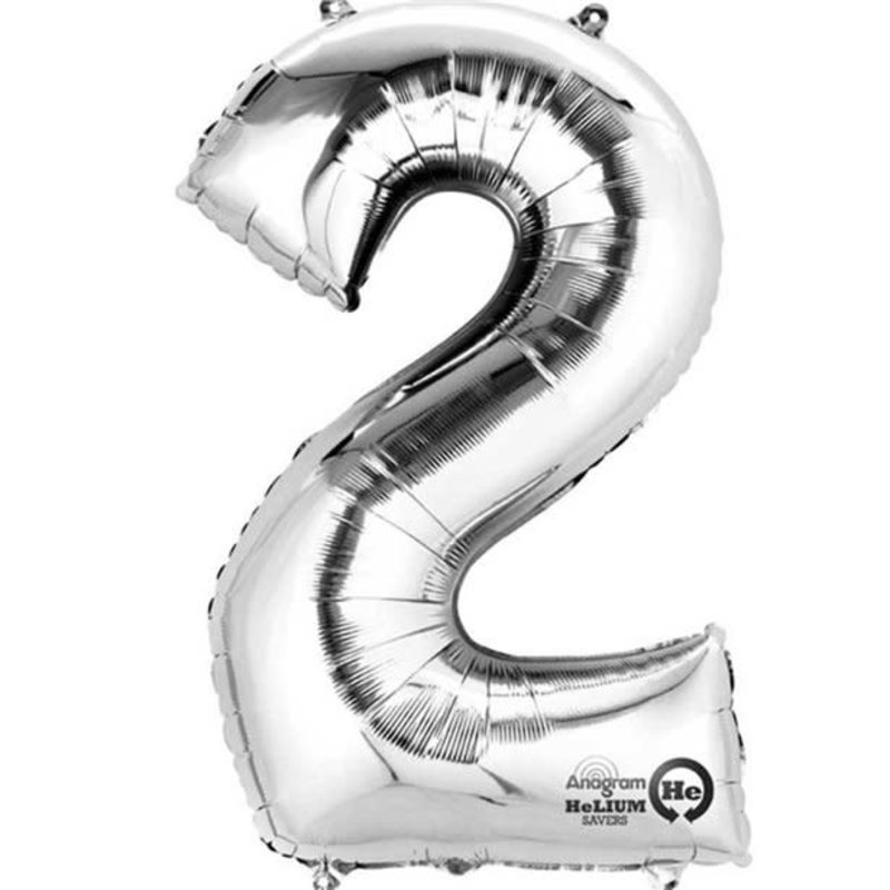 Zilveren folieballon - Cijfer 2 - 86cm
