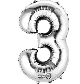 Zilveren folieballon - Cijfer 3 - 86cm