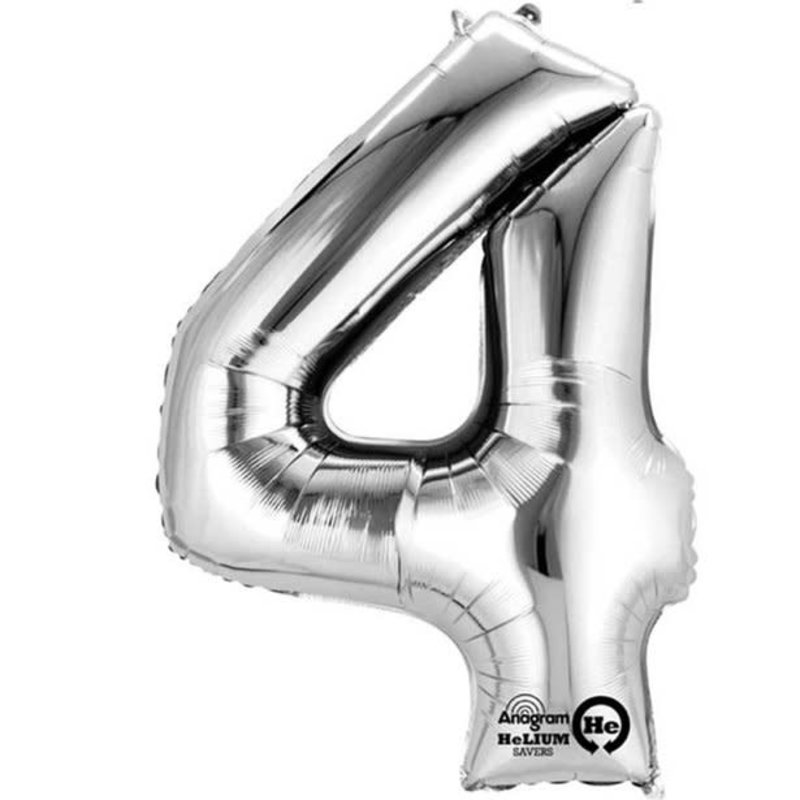 Zilveren folieballon - Cijfer 4 - 86cm