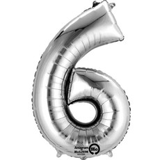 Zilveren folieballon - Cijfer 6 - 86cm