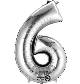 Zilveren folieballon - Cijfer 6 - 86cm