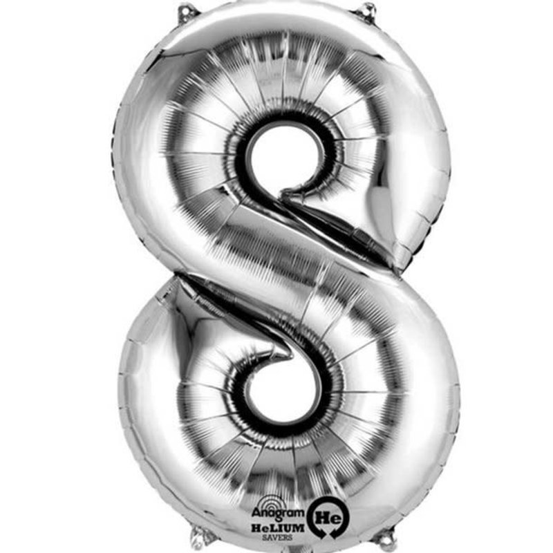 Zilveren folieballon - Cijfer 8 - 86cm