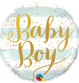 Qualatex Blauw gestreepte folieballon Baby Boy - (45 cm)