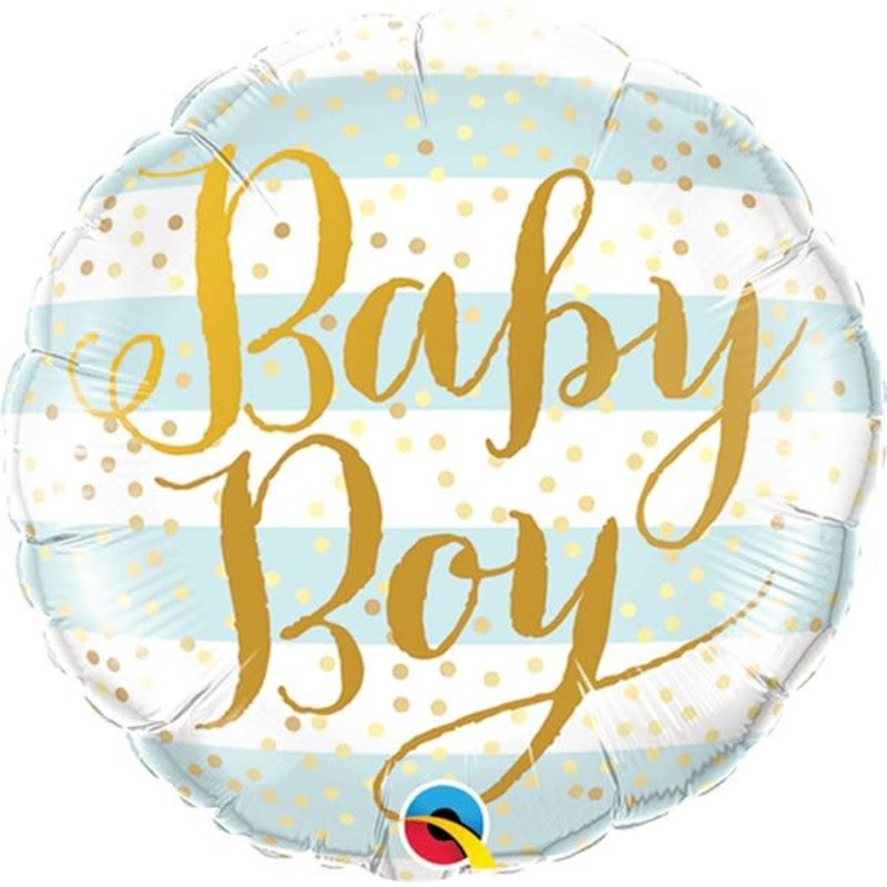 Qualatex Blauw gestreepte folieballon Baby Boy - (45 cm)