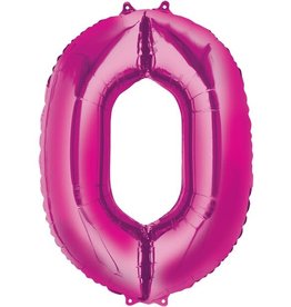 Fushia folieballon - Cijfer 0 - 40cm