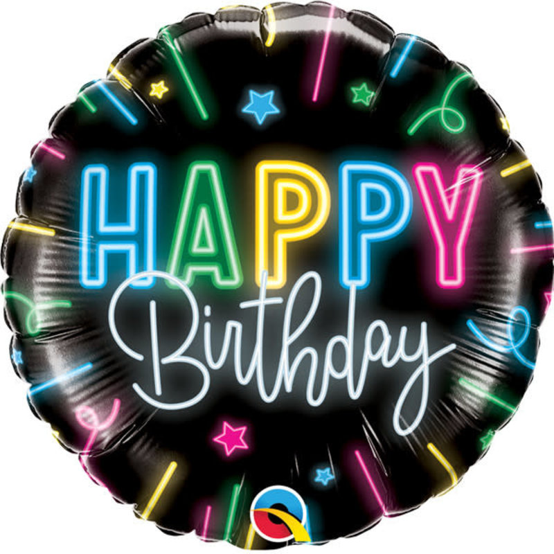 Qualatex Neon Glow Happy Birthday - Folieballon (45cm)