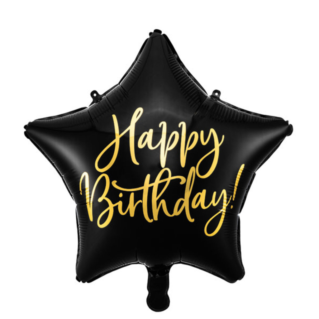 Partydeco Folieballon ster - Happy Birthday (zwart)
