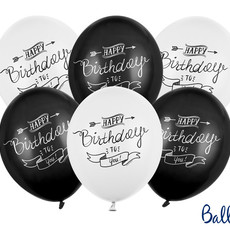 Partydeco Ballon 30cm - Happy Birthday to you (wit/zwart)