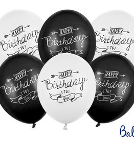 Partydeco Ballon 30cm - Happy Birthday to you (wit/zwart)