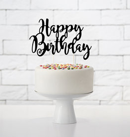 Partydeco Happy Birthday - cake topper (zwart)