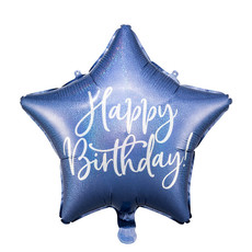 Partydeco Folieballon ster - Happy Birthday (blauw)