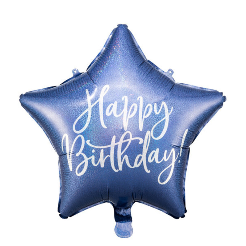 Partydeco Folieballon ster - Happy Birthday (blauw)