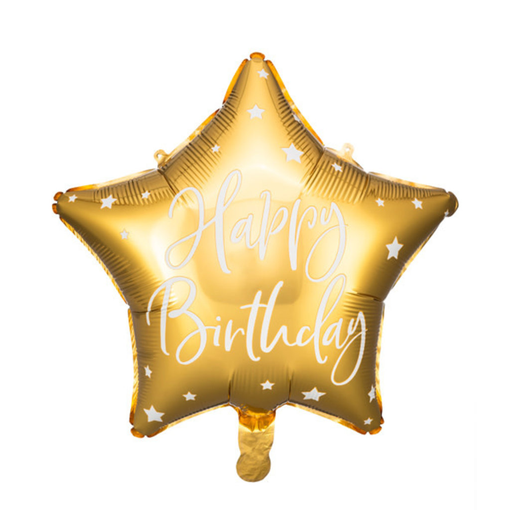 Partydeco Folieballon ster - Happy birthday (goud)