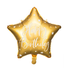 Partydeco Folieballon ster - Happy birthday (goud)