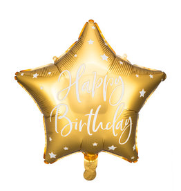 Partydeco Folieballon ster - Happy birthday (goud)