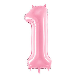 Partydeco Roze folieballon - Cijfer 1 - 86cm