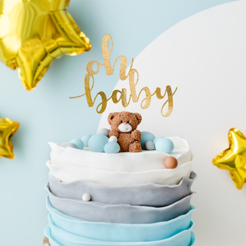 Partydeco Oh baby - Cake topper (goud)