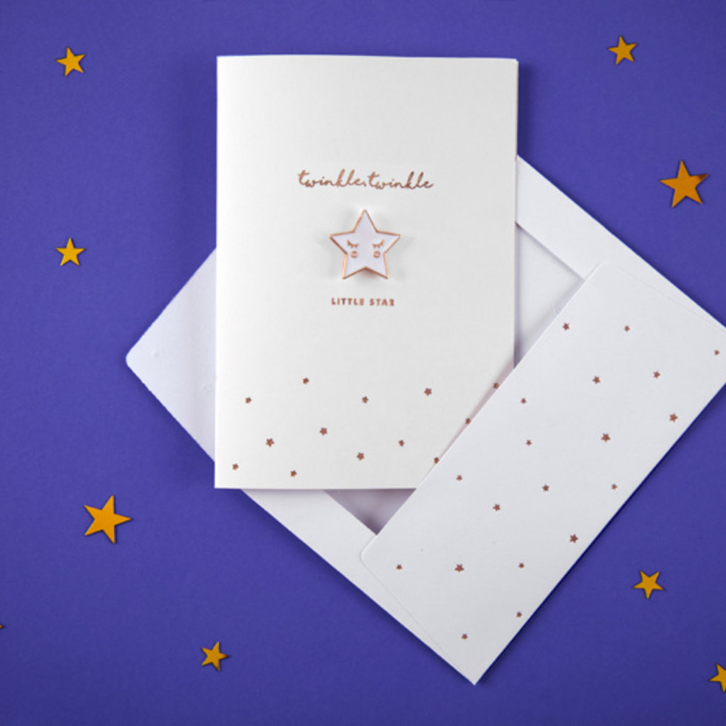 Partydeco Wenskaart met pin - Twinkle Twinkle little star