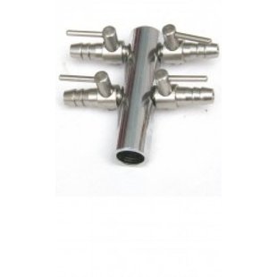 Luchtverdeler 9mm 4-weg met kraan - AquaForte