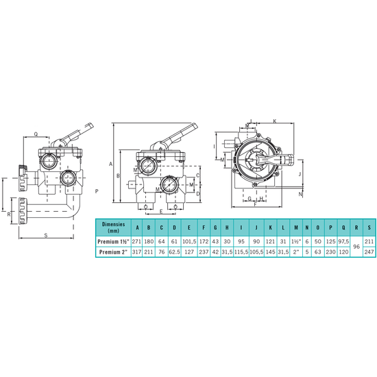AquaForte 6-weg klep R 1½" wit