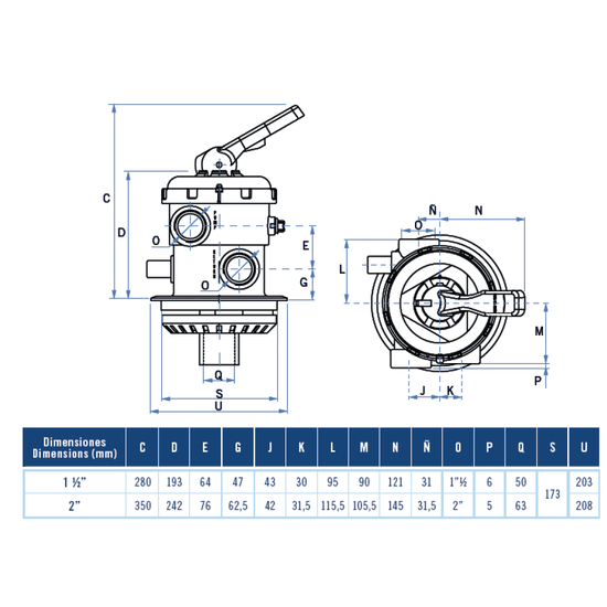 AquaForte Meerwegklep Top-Mount 2" schroefsluiting
