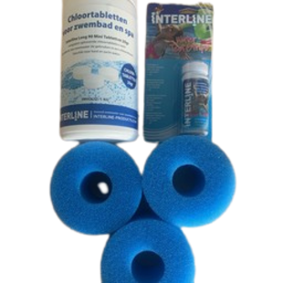 Onderhoud set zwembad - 3 Intex spafilter S1 - 20 gr chloortabletten - interline watertest strips