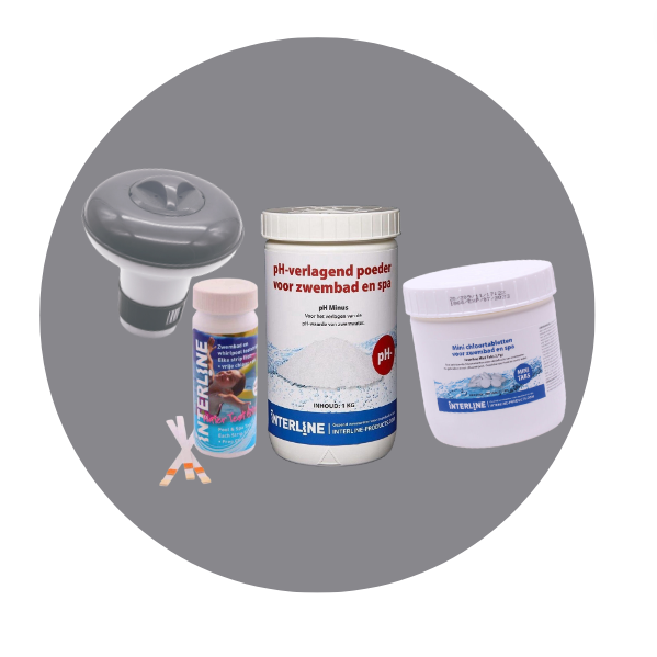 Interline  Zwembad chloor set Interline (PH minus, Mini quick, Teststrips, chloordrijver) afbeelding