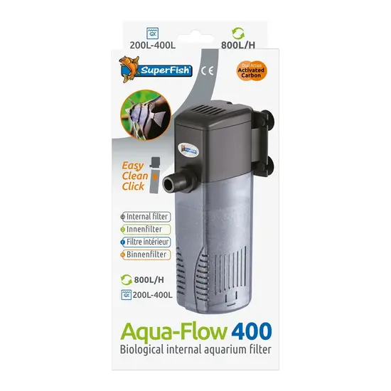 SuperFish  Aqua-Flow binnenfilters zorgen voor schoon water in kleine en middelgrote aquaria. Ze zijn eenvoudig te installeren, hebben een instelbare waterstroom en een vervangbare filtercassette.