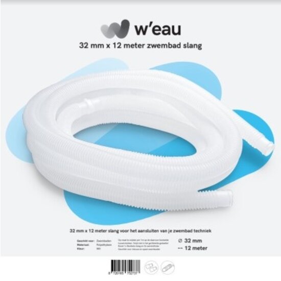 W'eau Zwembadslang wit 32 mm - 12 meter - W'eau