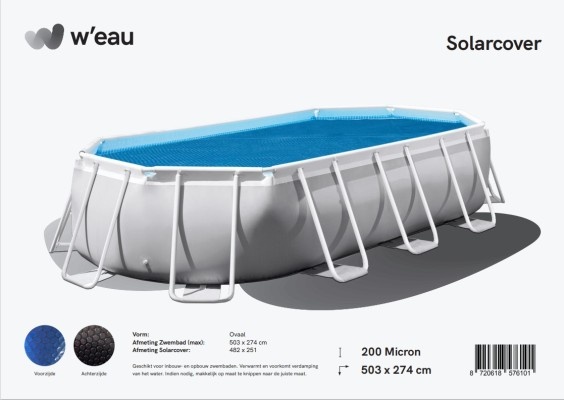 W'eau Solar cover ovaal - 503 x 274 cm (zeilmaat 482 x 251) - Zwart/Blauw - W'eau afbeelding
