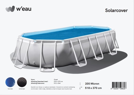 W'eau Solar cover ovaal - 518 x 370 cm (zeilmaat 512 x 364) - Zwart/Blauw - W'eau afbeelding