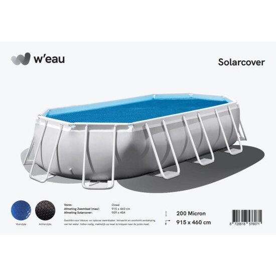 W'eau Solar cover ovaal - 915 x 460 cm (zeilmaat 909 x 454) - Zwart/Blauw - W'eau