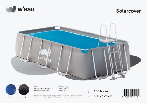 W'eau Solar cover rechthoekig - 300 x 175 cm (zeilmaat 286 x 161) - Zwart/Blauw - W'eau afbeelding