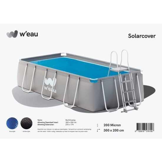 W'eau Solar cover rechthoekig - 300 x 200 cm (zeilmaat 286 x 186) - Zwart/Blauw - W'eau