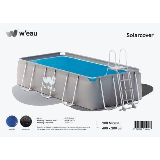 W'eau Solar cover rechthoekig - 400 x 200 cm (zeilmaat 378 x 186) - Zwart/Blauw - W'eau