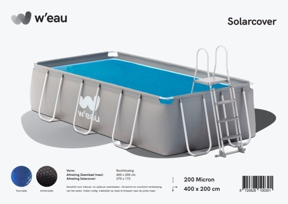 W'eau Solar cover rechthoekig - 400 x 200 cm (zeilmaat 378 x 186) - Zwart/Blauw - W'eau afbeelding