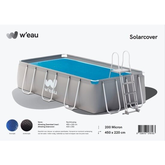 W'eau Solar cover rechthoekig - 450 x 220 cm (zeilmaat 433 x 202) - Zwart/Blauw - W'eau