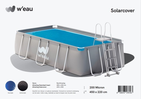 W'eau Solar cover rechthoekig - 450 x 220 cm (zeilmaat 433 x 202) - Zwart/Blauw - W'eau afbeelding