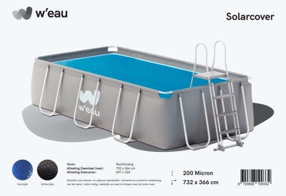 W'eau Solar cover rechthoekig - 732 x 366 cm (zeilmaat 716 x 346) - Zwart/Blauw - W'eau afbeelding