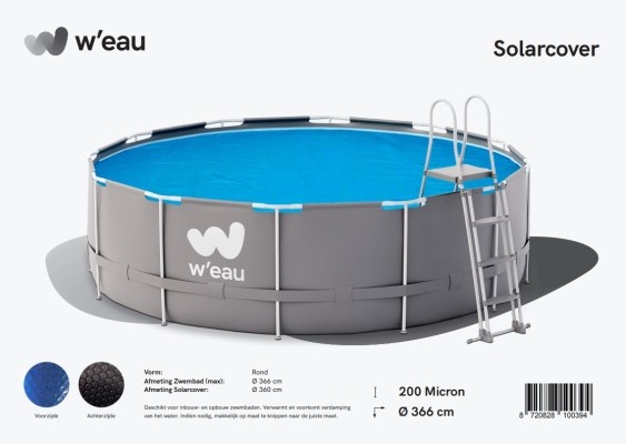 W'eau Solar cover rond - 366 cm (zeilmaat 356) - Zwart/Blauw - W'eau afbeelding