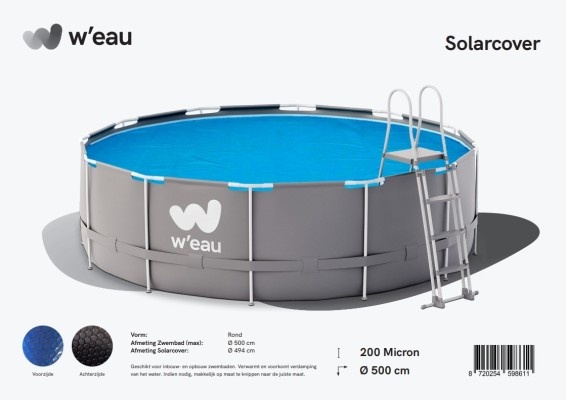 W'eau Solar cover rond - 500 cm (zeilmaat 494) - Zwart/Blauw - W'eau afbeelding