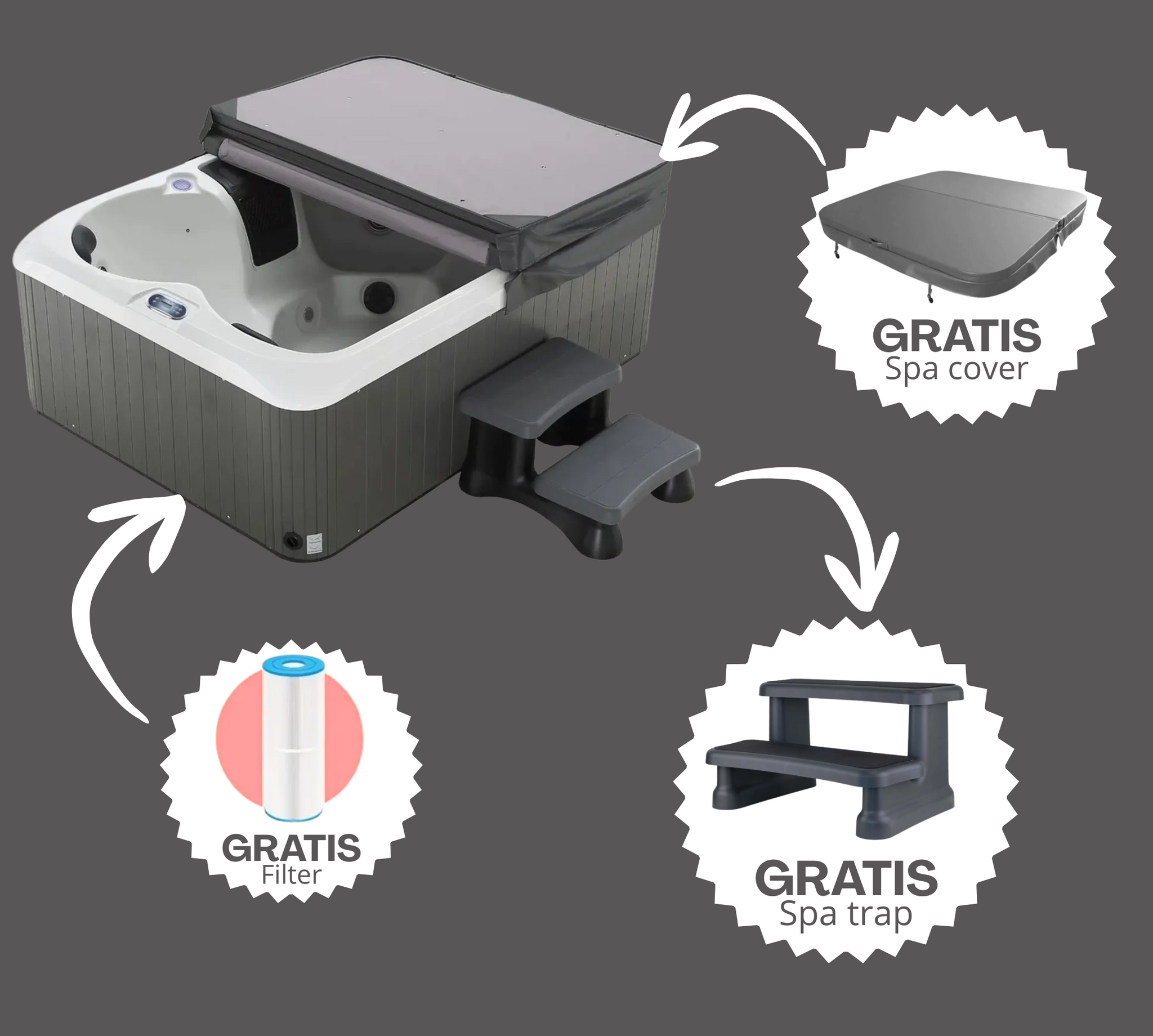 W'eau Como Spa – 4-Persoons Compacte Hydromassage Spa | Complete Set (Cover + Trap + Filter)