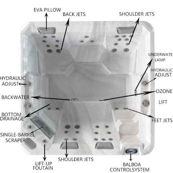 Wellness Tub Ultimate ECO Spa 002 - Energiezuinige en Luxe 6-Persoons Jacuzzi - Donkergrijs